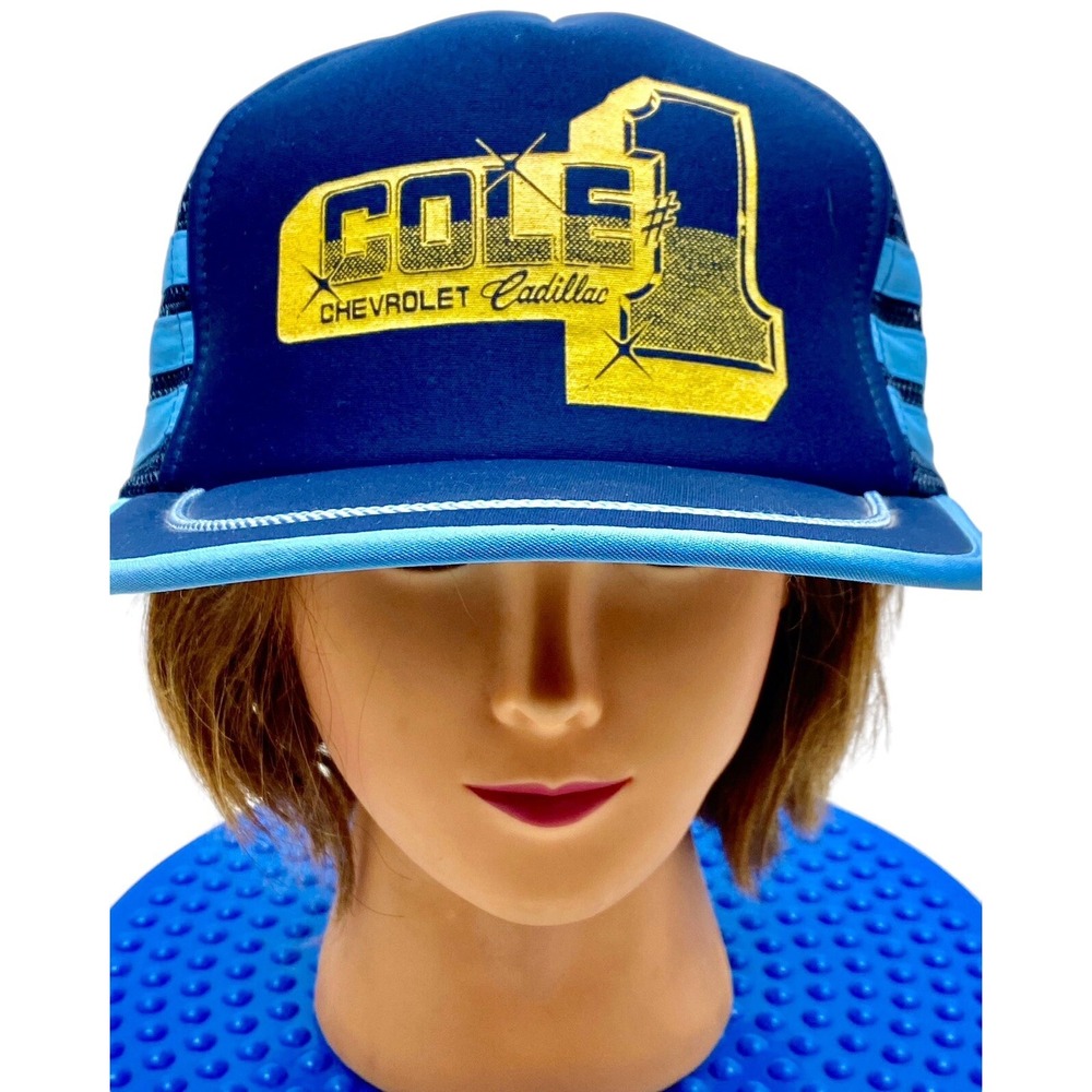 Vintage Nissin Cole‎ 1 Chevrolet Cadillac Mesh Trucker Hat / Stripe